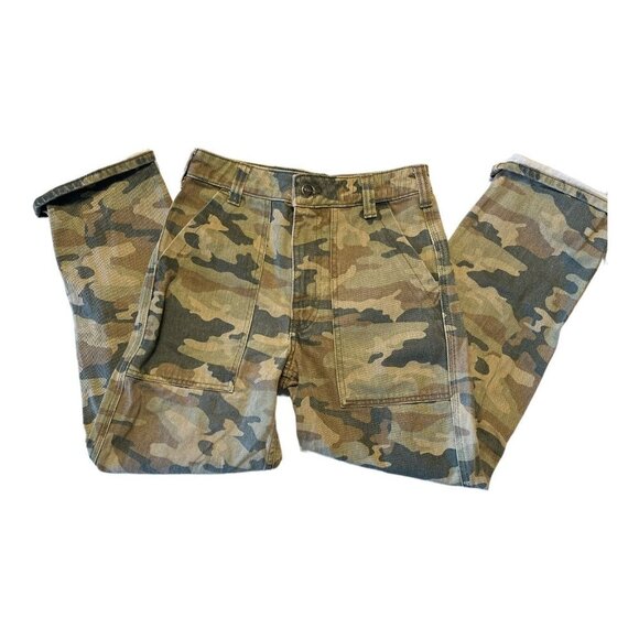 Free People Size 24 Remy Camo Print Jeans High Rise Wide Leg Cargo Pants Pockets - Picture 7 of 12